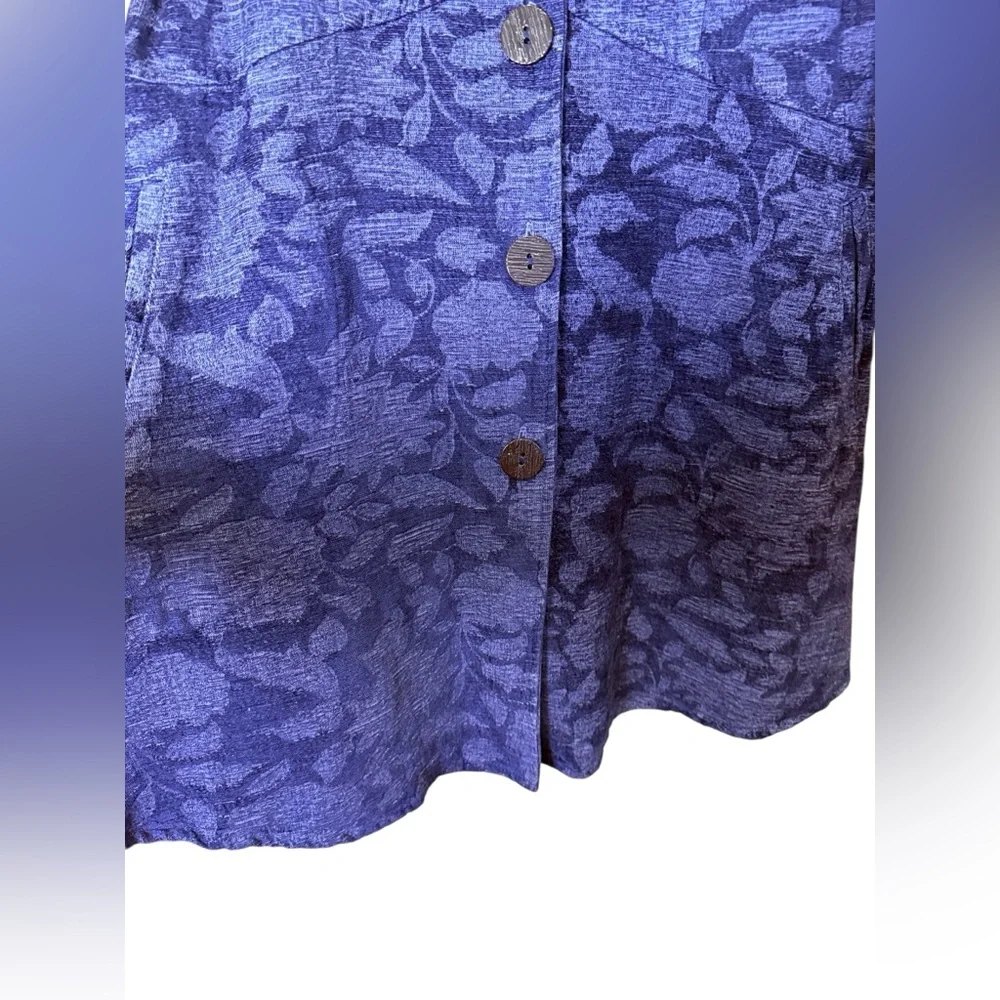 C.M.C Women’s Cotton Chenille Tapestry Funnel Neck Burnout Indigo Coat Sz S